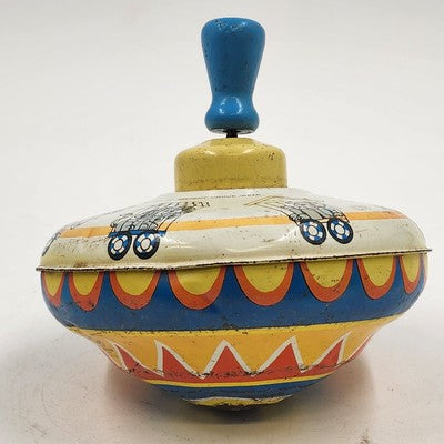 Metal Tin Toy Spinning Top with Circus Animals 6" by Ohio Art USA Vintage 1960s