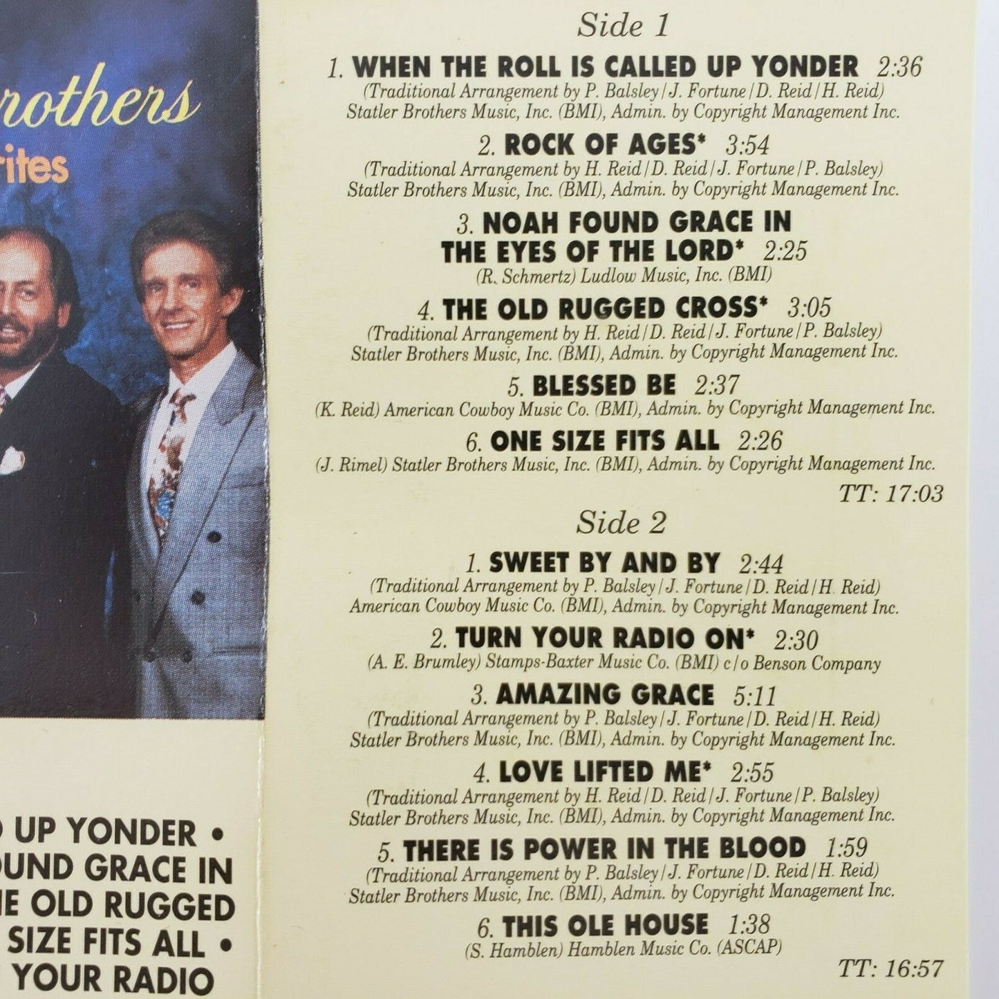 Gospel Favorites by The Statler Brothers 1992 Tape 1 Cassette Rock of Ages More