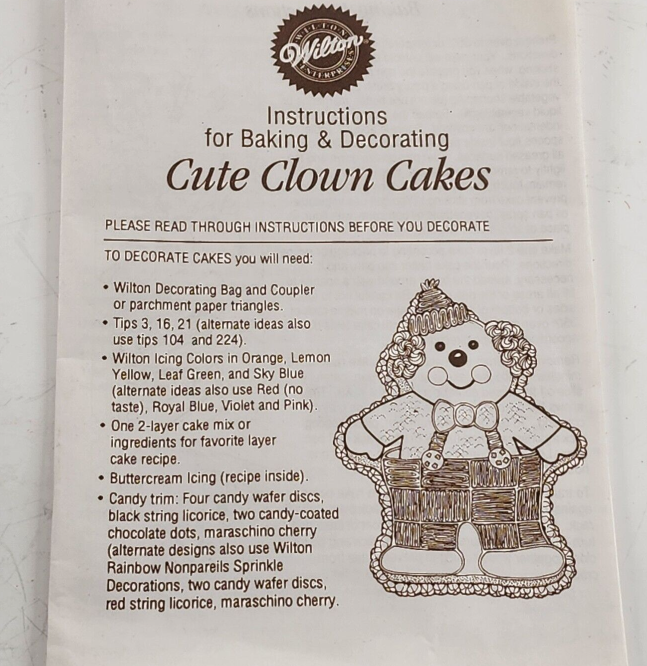 Wilton Baking Clown Cake Pan Cute Instructions Aluminum Instruction 1993 Vintage
