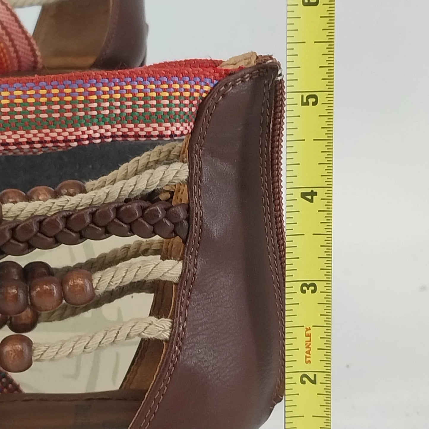 Ruff Hewn Sharvelle Sandals Red Multi Beaded Ankle Strap Women's 8 Open Toe Zip