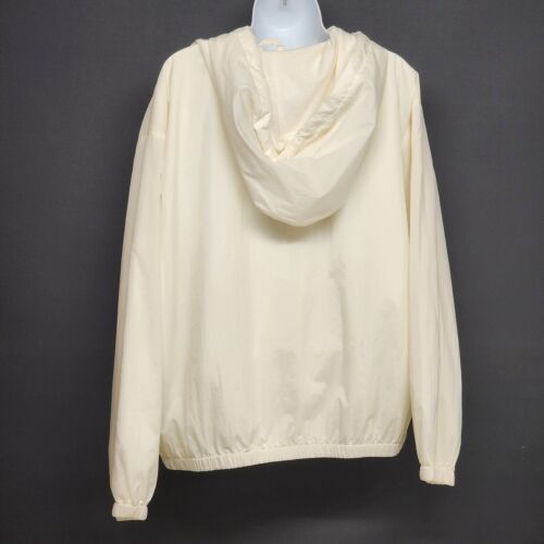 Eddie Bauer Women White Hooded Windbreaker Zipper Jacket Size XL Vintage
