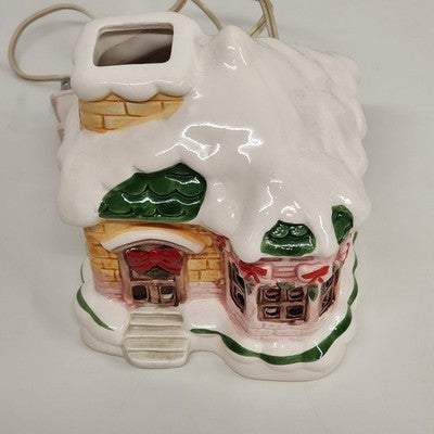 Christmas Snow House Village 6.5" Ceramic Switch Control Light-Up Lamp Tabletop