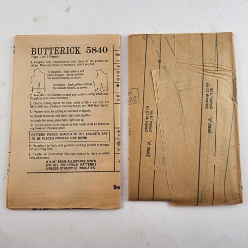 Butterick 5840 Vintage Sewing Pattern '70s Misses One-Piece A-Line Dress Sz 18½