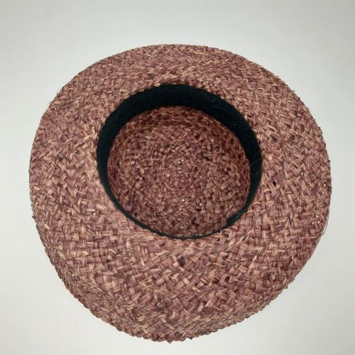 Purple Woven Straw Sun Hat Bow with Black Rose Grosgrain Floral Flower Band 15"