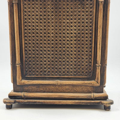 Vintage Gilt Faux Bamboo Caning Plastic Wastebasket Bin 14.5"