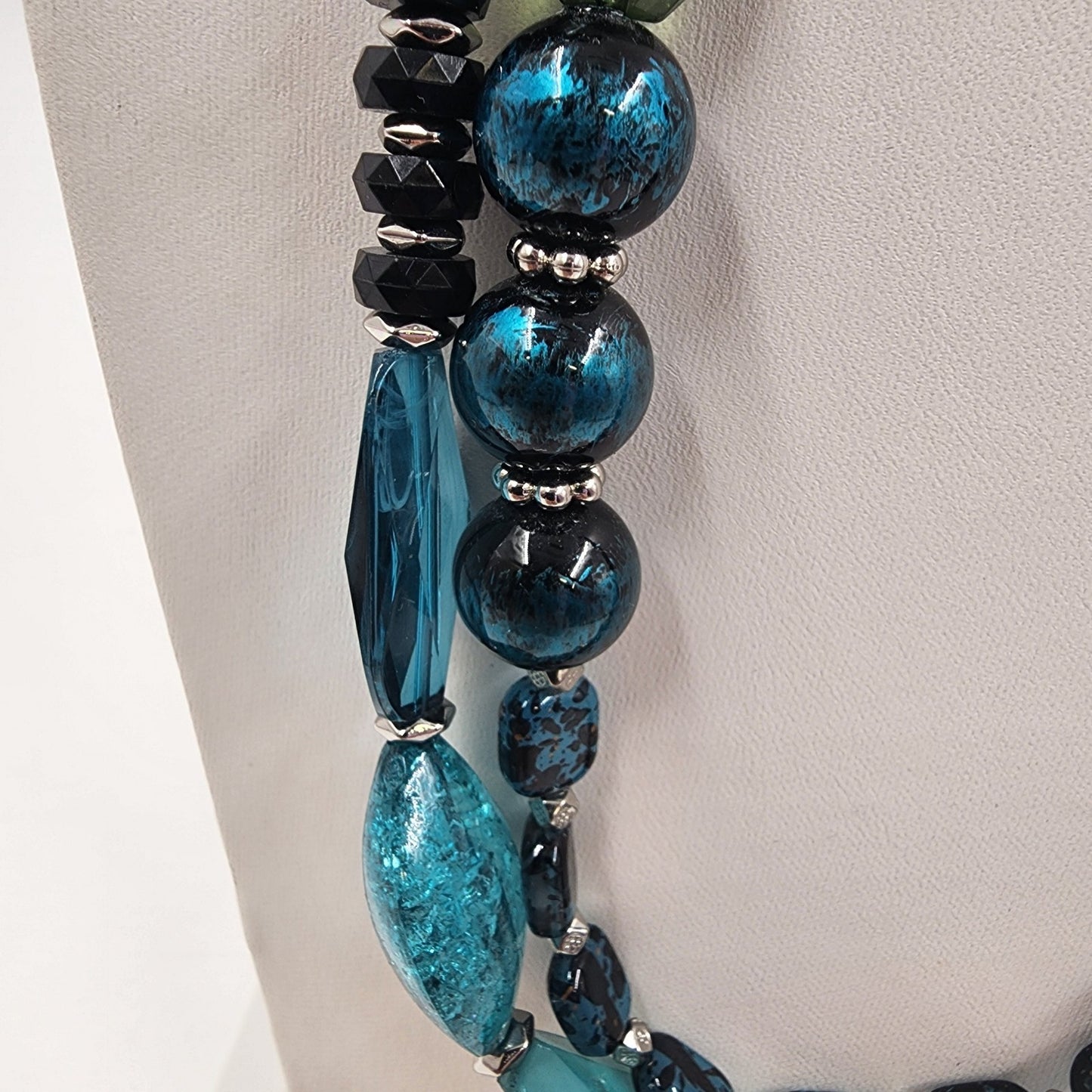 Catherines Double Strand Silver Tone Blue Black Green Faux Pearl Beads Necklace