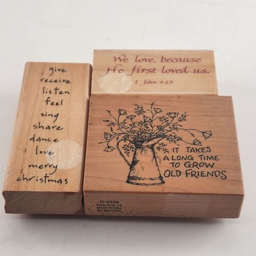 Lot of 3 Rubber Stamps Motivating Sayings Wooden Backs Lightly Used Black&White
