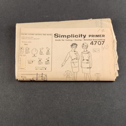 Simplicity 4707 Vintage Sewing Pattern 1950's Misses Dress with Belt Size 16