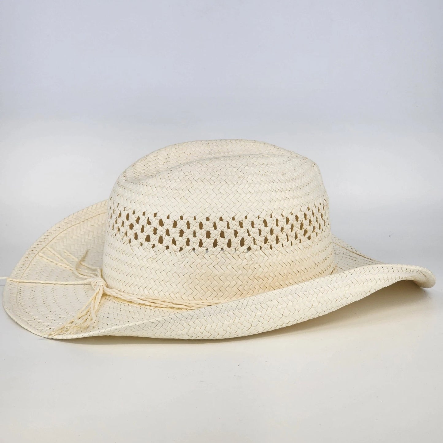 All White Straw Paper Woven Cowboy Hat Western Summer Sun Hat White Rope Band