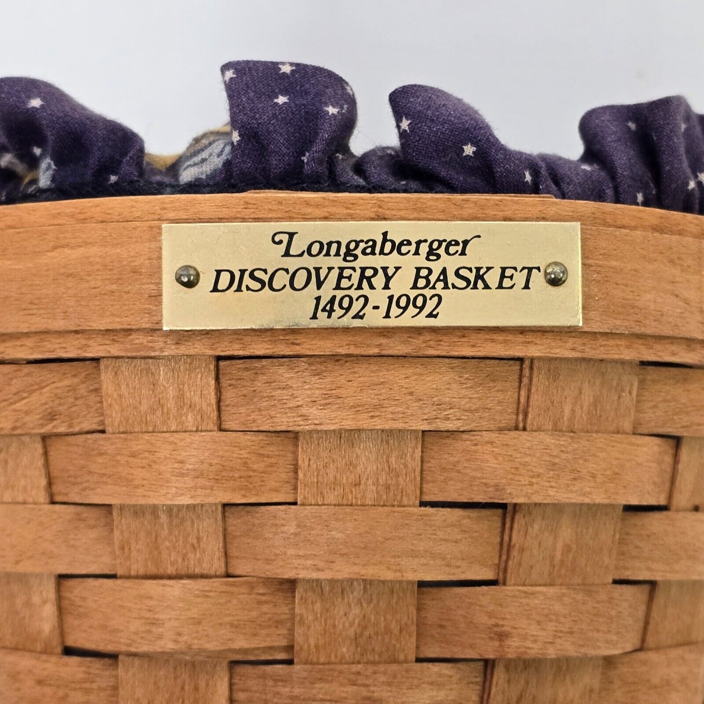 Longaberger 1991 Discovery Basket with Sailboat Fabric Liner and Fixed Handle
