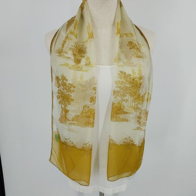 Yellow Gold Scarf Chiffon Monochromatic Design Forest Trees Rectangle 13" x 53"