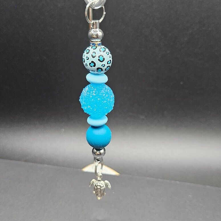 2 Key Ring Bag Charm Blue Nautical Cruise Beaded D Ring Handmade Gift Clip Gift