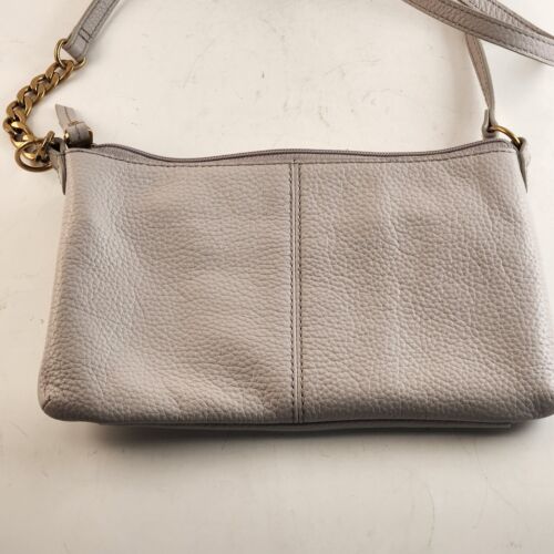 Fossil 1954 Pebble Leather Crossbody Purse Tumbled Gray Gold Accents Bag