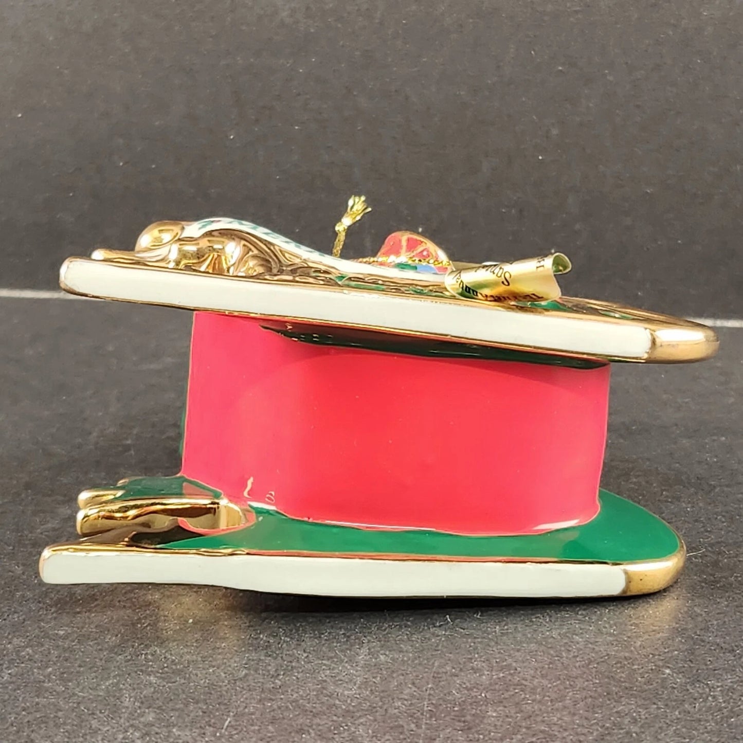 Danbury Mint 2006 Santa’s Helper Bichon Frise Dog Sleigh Christmas Ornament Vtg