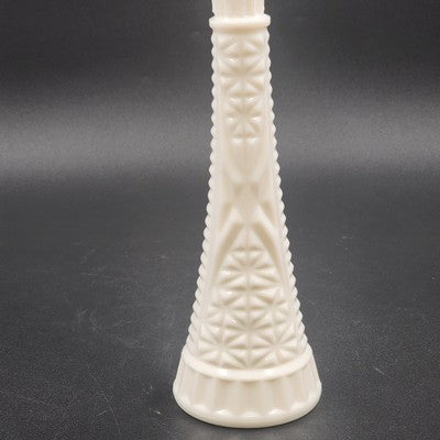 Hoosier Milk Glass Bud Vase Tapered Candlestick Starburst 9" Vintage