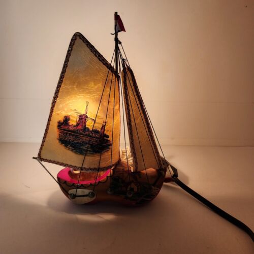 Sailing Wooden Shoe Night Light Clog Windmill Image on the Sail Holland Vintage