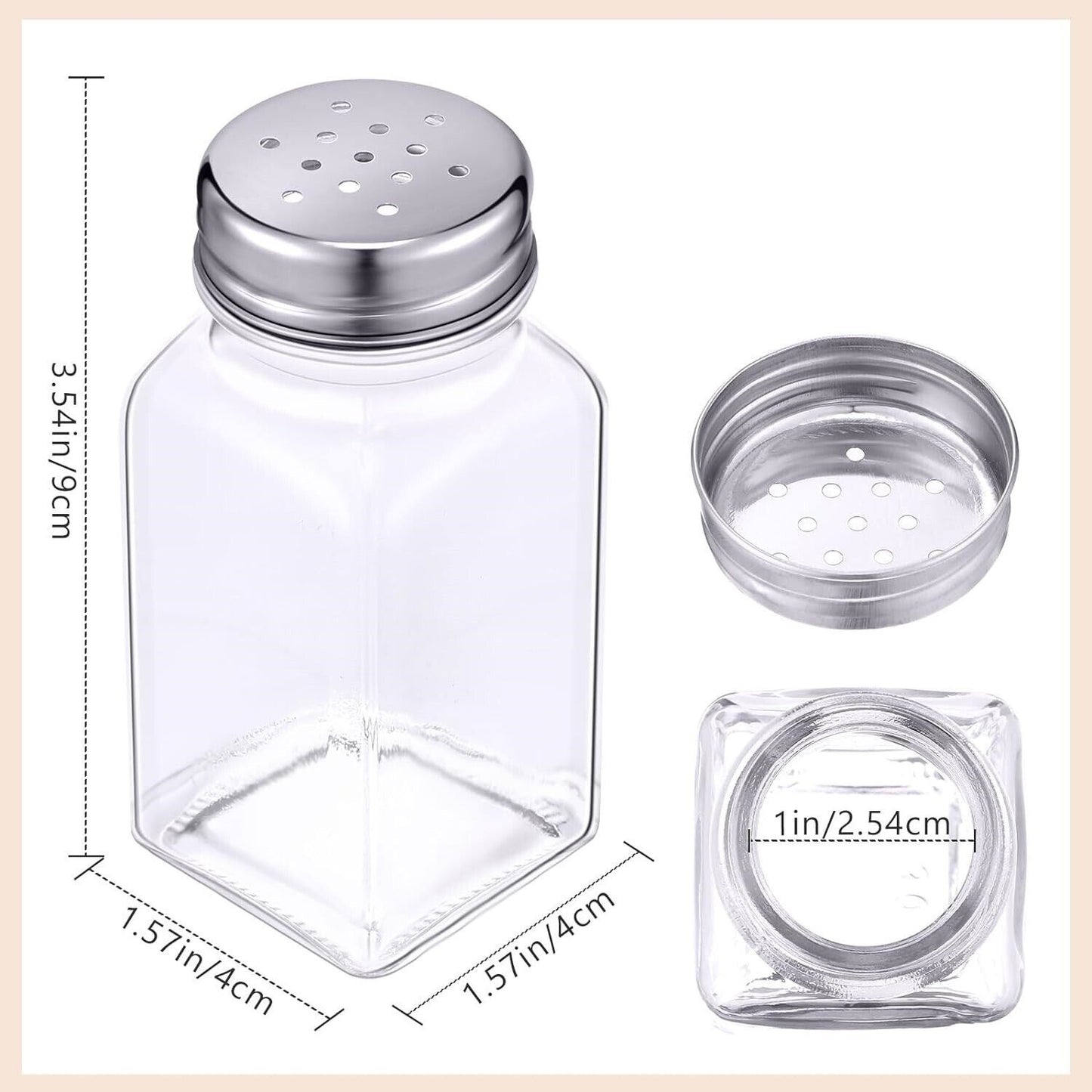 Bokon 46 Pack Glass Salt & Pepper Shakers 2.7oz w/ Stainless Steel Lids