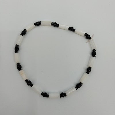 Set of 2 Bracelet Faux Pearl Black & White Beads Cylinder Rectangle Stretch 7.5"