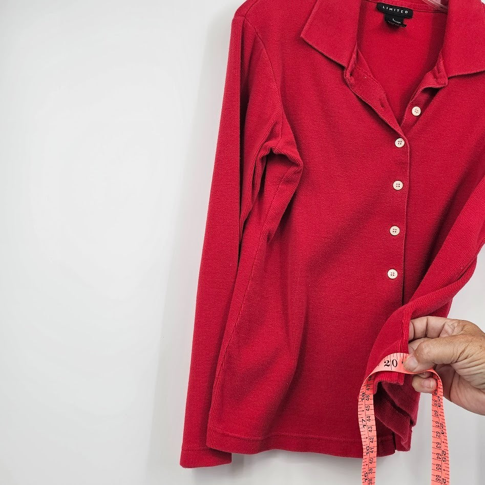 Vintage 90s The Limited Sweater Women’s L Red Button Front Collared Cotton Made in Korea