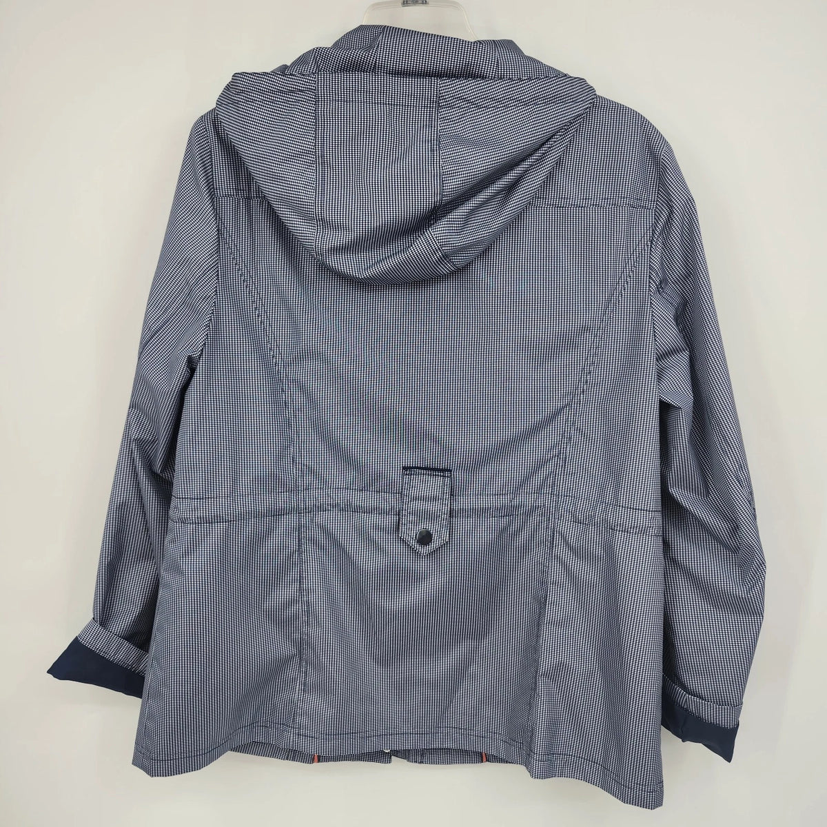 Breckenridge Women's Large Raincoat Blue White Check Hooded Full Zip Snap Jacket