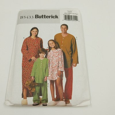 Butterick B5433 Sewing Pattern 2009 Uncut Unisex Nightshirt & Pants S-XL
