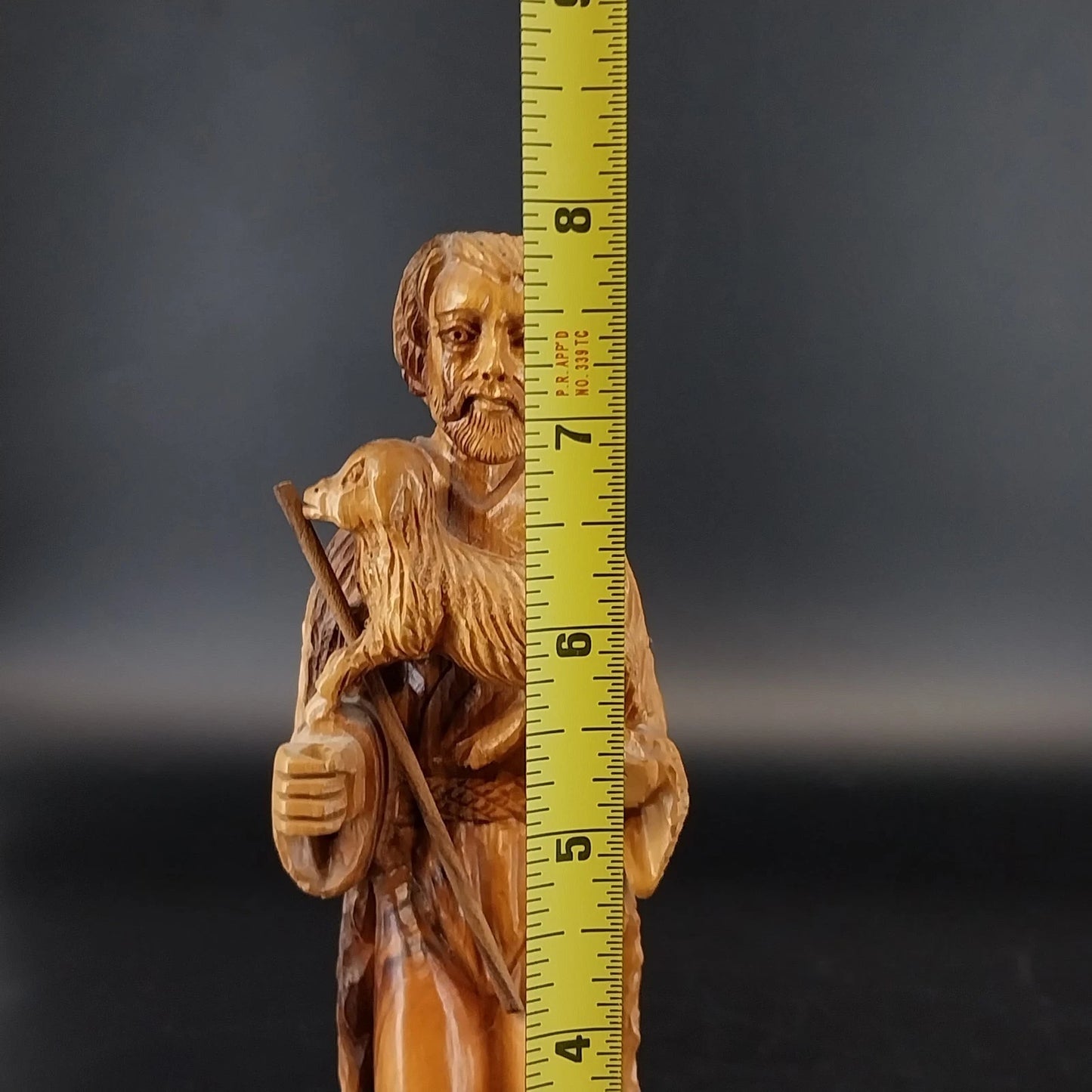 Vintage Hand Carved Wooden Nativity Shepherd Figurine With Lamb
