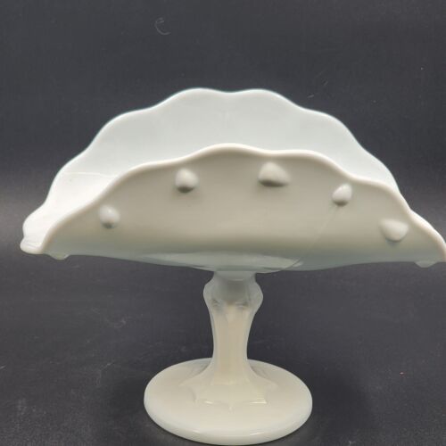 Indiana Teardrop Pattern White Milk Glass Vintage Footed Banana Fruit Bowl 11"L