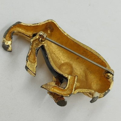 Gold Tone Bull with Black/Gray Accent Metal Brooch Pin Vintage Jewelry Accessory