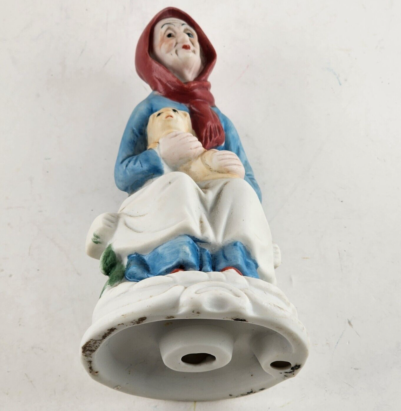 Arnart Porcelain Elderly Lady with Cat on a Bench Figurine 6"h Vintage 1950's