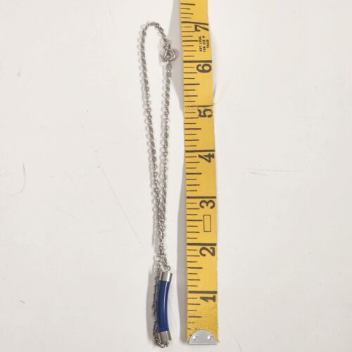Sarah Coventry Necklace Lapis Blue Bar Pendant Silver Tone Chain 14" Vintage