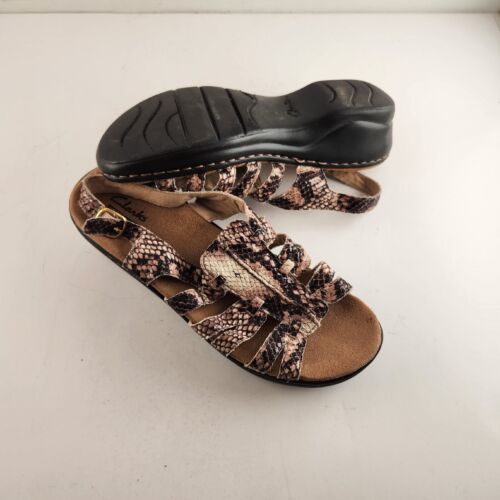 Clarks Collection Women Beige Snake Skin Print Sandals Singback Brown Size 7.5