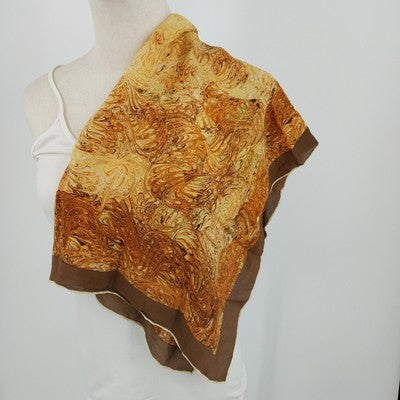 Marbled Brown Beige Scarf 26"x30" Silk Blend Dark Brown Border VTG Accessory