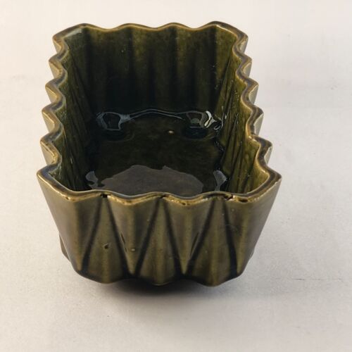 UPCO 277 Two Tone Green Pottery Planter Tapered Rectangular Vintage Made in USA