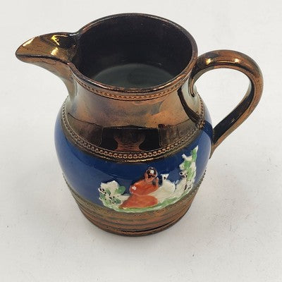 Allertons Longton Pottery Copper Lustre Staffordshire Pitcher Blue Band Raised
