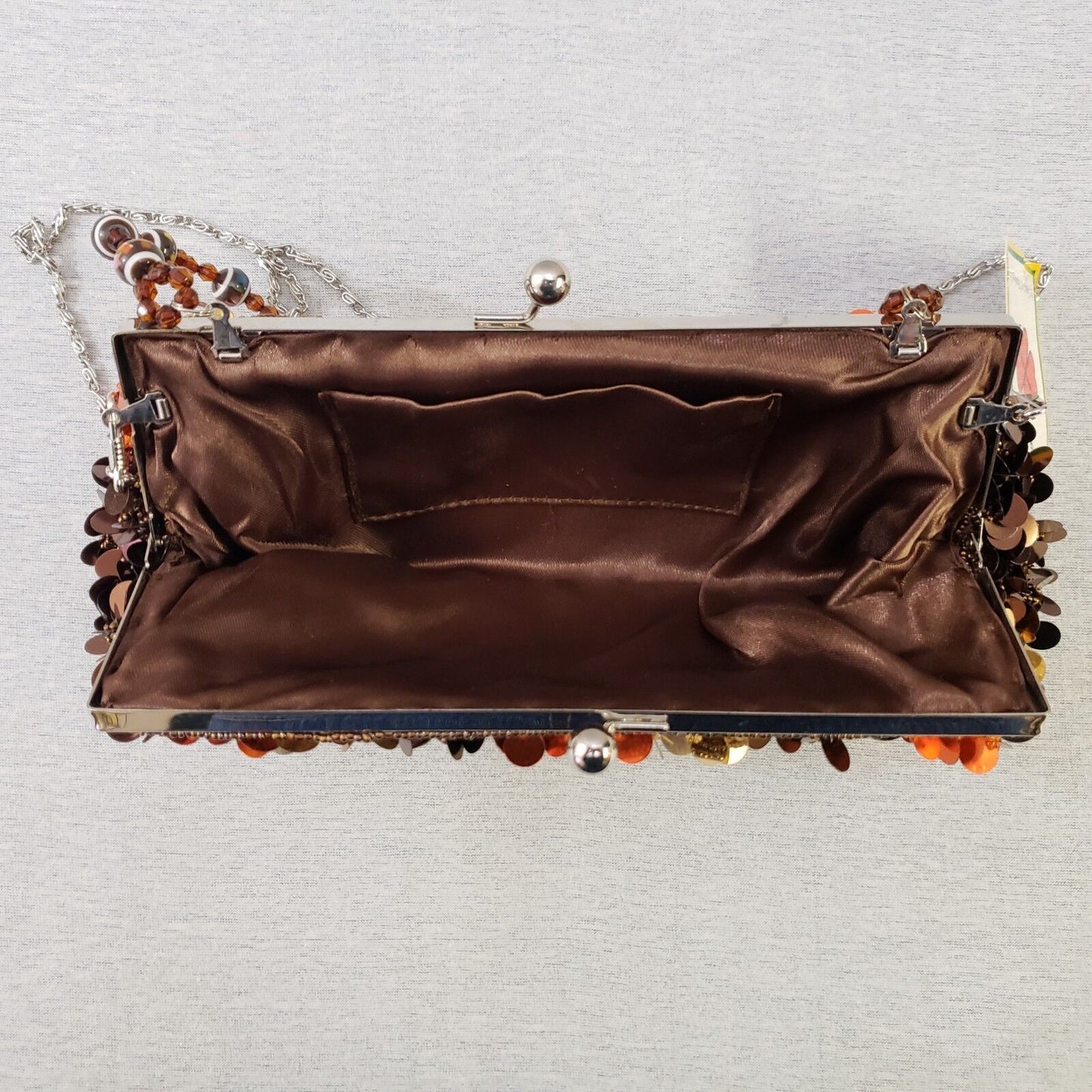 Cocos Intl Beaded Sequin Evening Clutch Purse Bronze Brown Gold Orange NWT