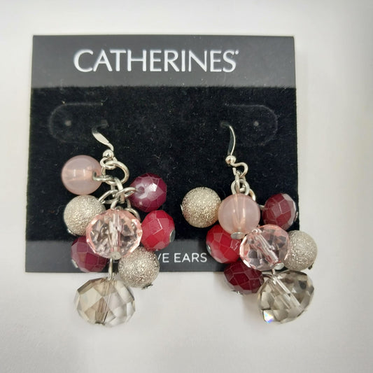 Catherines Silver Tone Multicolor Faceted Faux Pearl Beads Drop Dangle Earrings