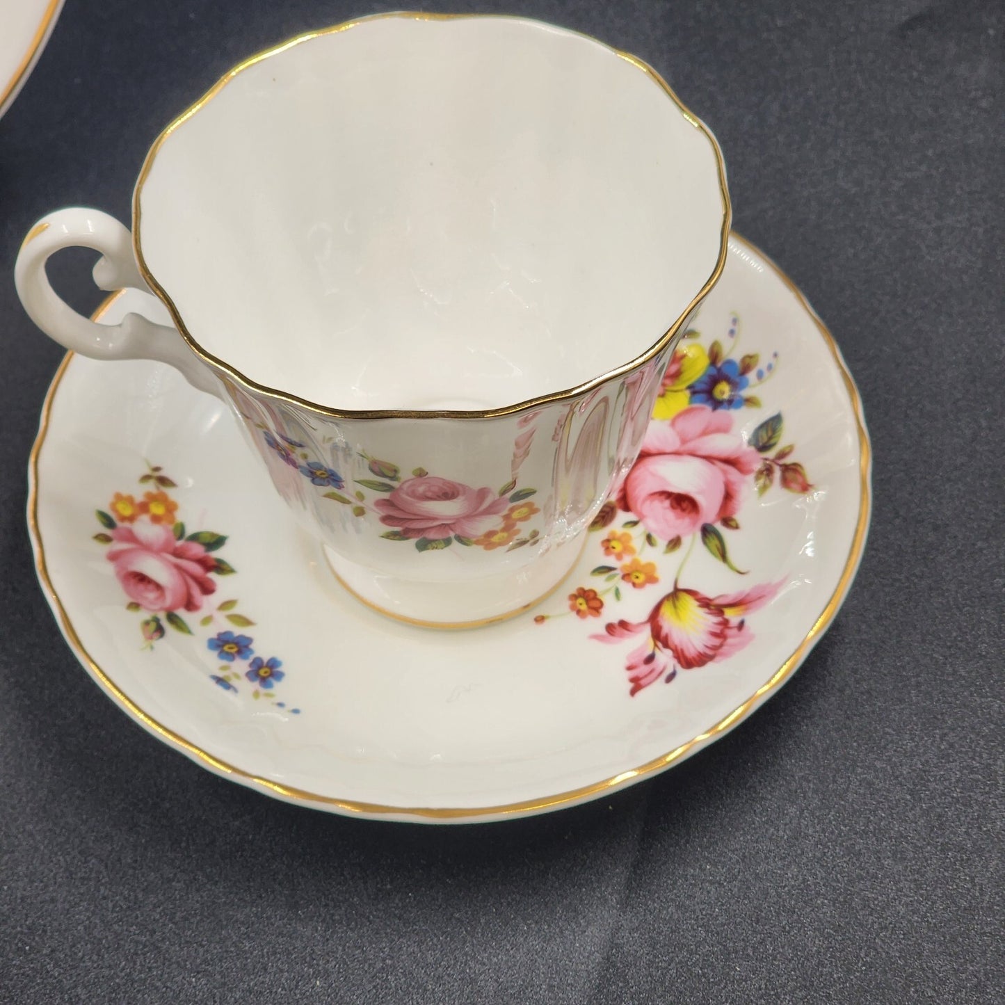 Royal Grafton Fine Bone China Rose Floral w Gold Edge Tea Cup Saucer Salad Plate