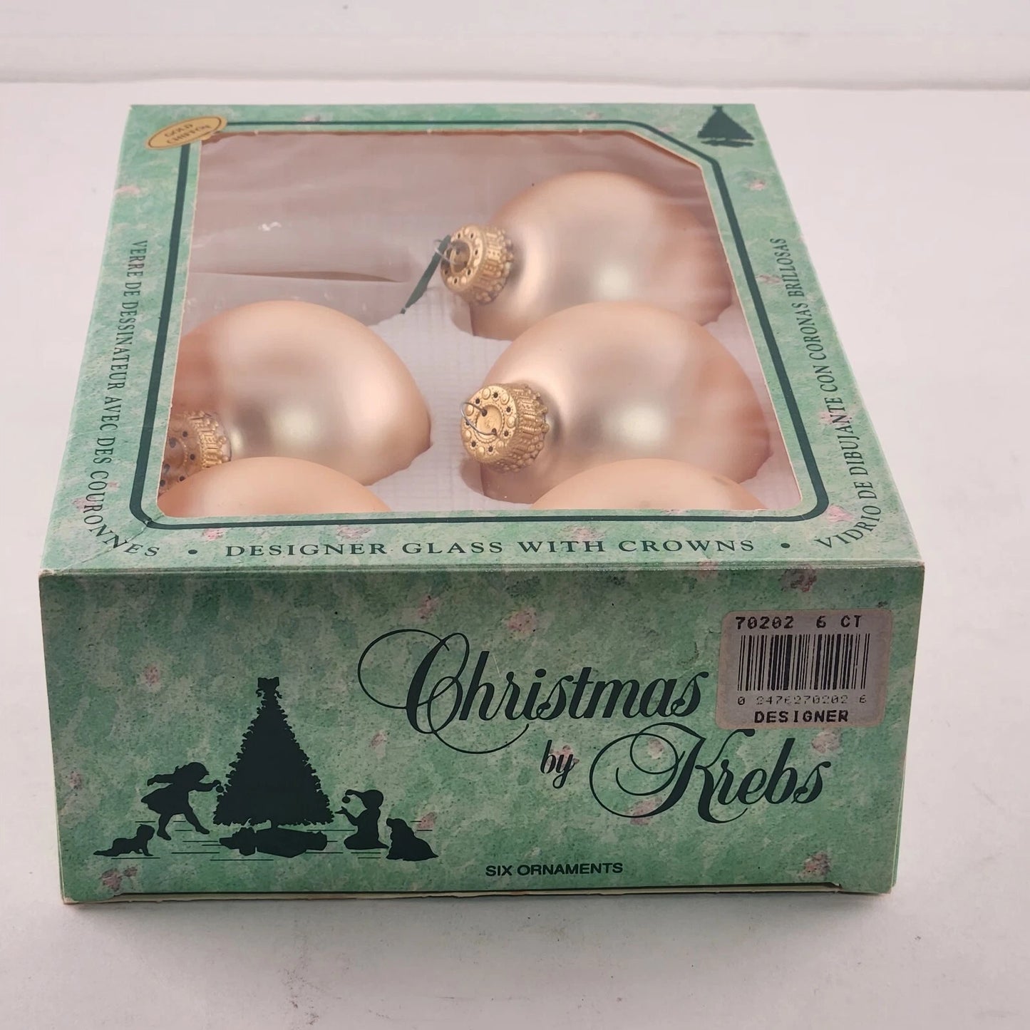 5 Piece Christmas Ornament Glass Krebs Gold Chiffon Crimson Boxed 2.5" Vintage