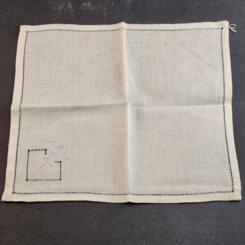Vintage Set 4 White Blue Linen Napkins Tablecloth 10.5"x10.5" Square
