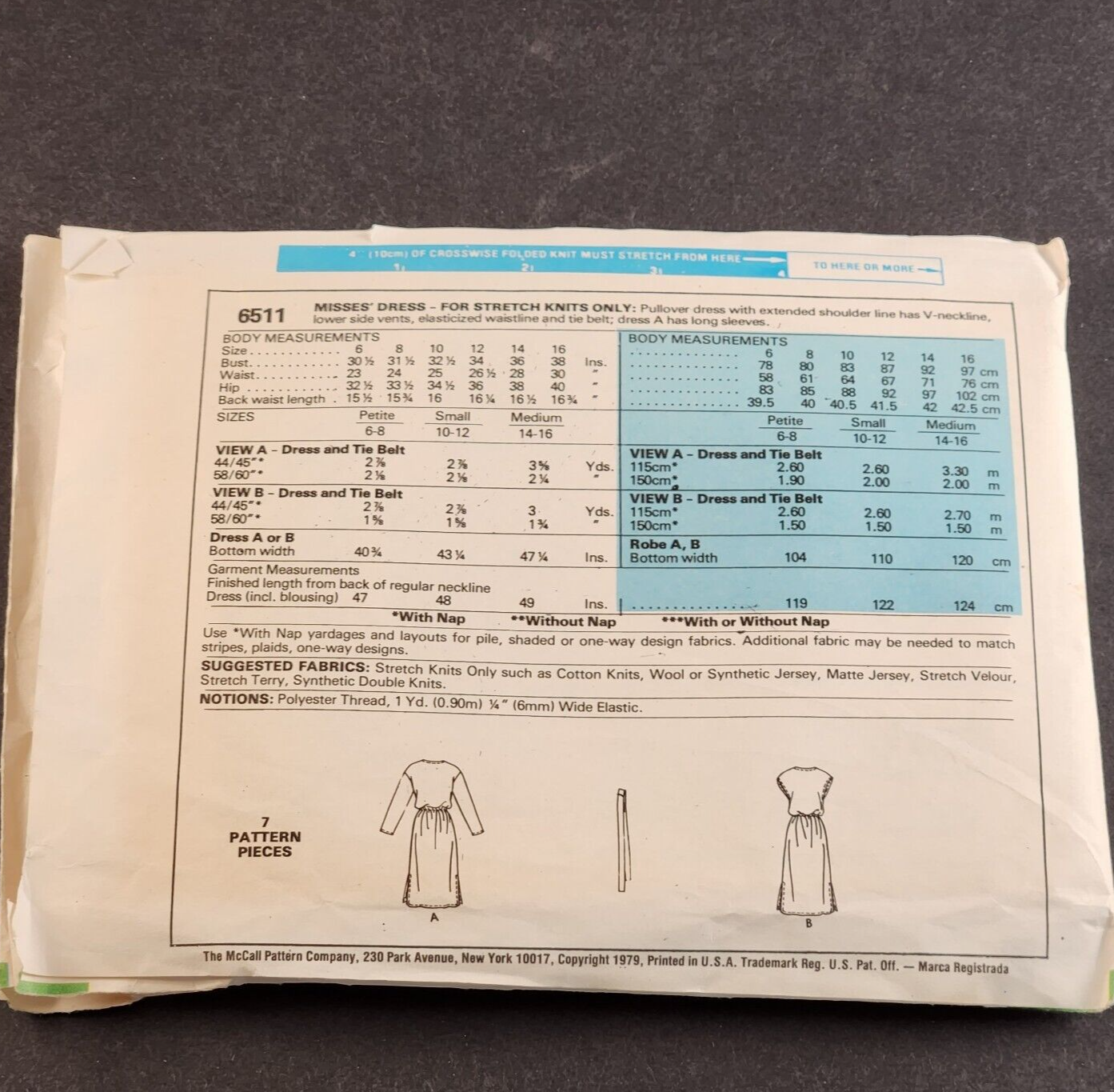 McCall's 6511 Vintage Sewing Pattern Misses Stretch Knit Dress Size Medium
