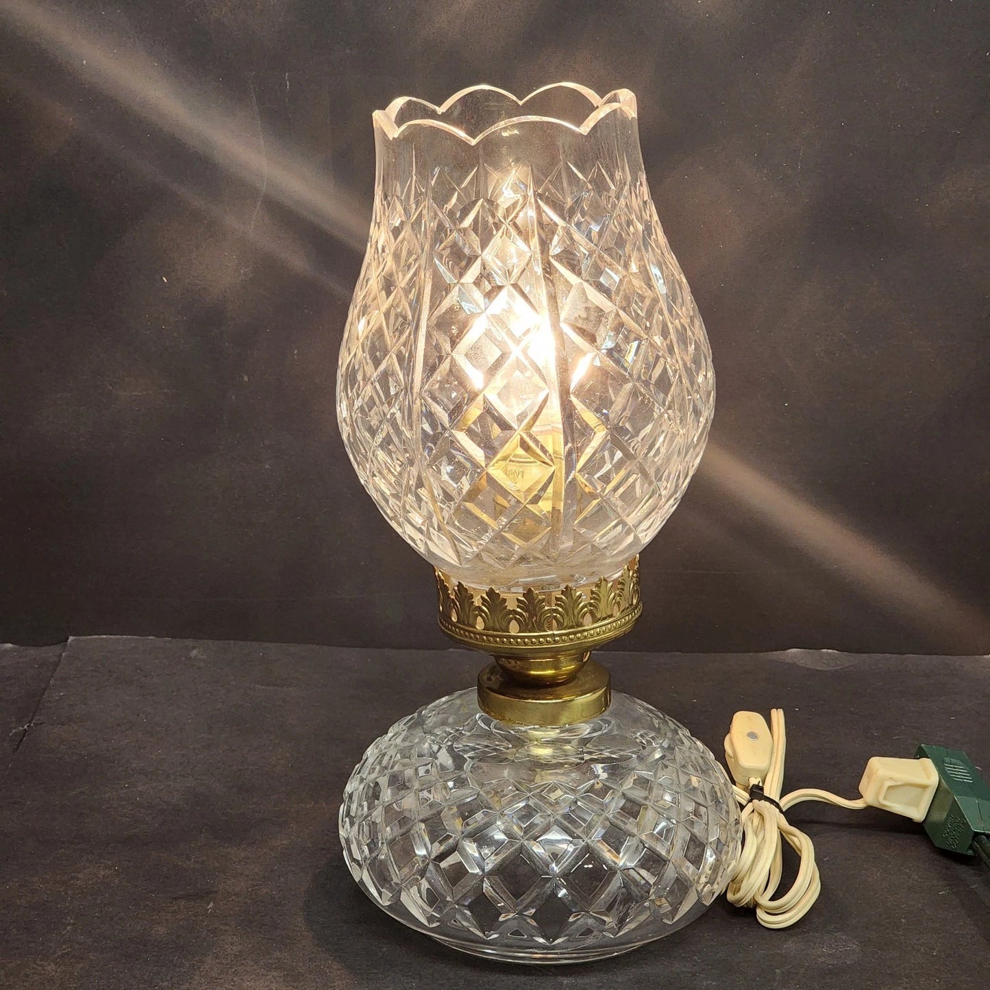 Waterford Crystal Hurricane Table Lamp 13" Tulip Style Clear Glass Brass Accents