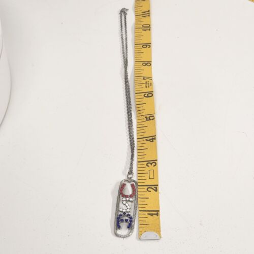 Red/White/Blue USA Pendant on Silver Tone Chain Necklace