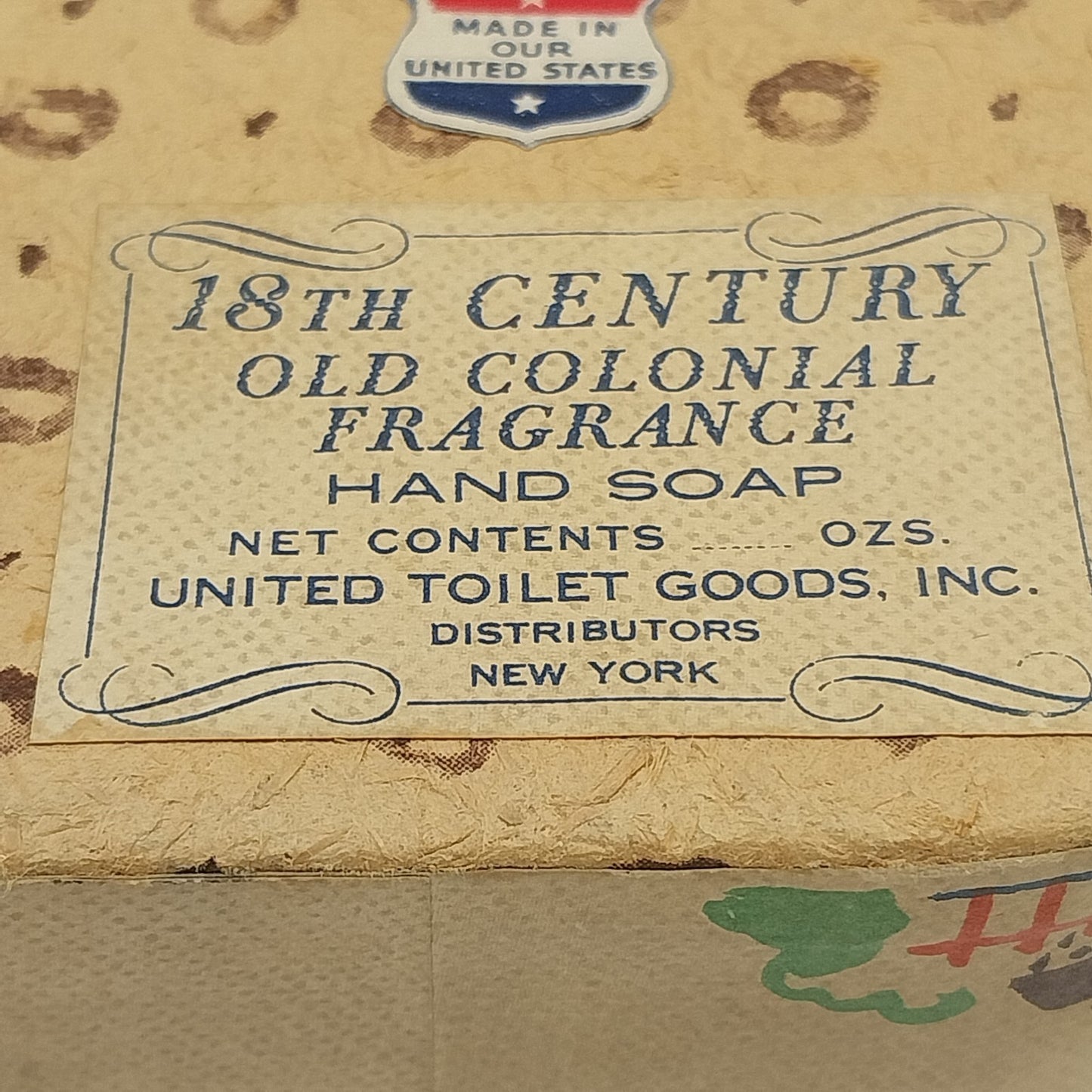 18th Century Old Colonial Fragrance United Toilet Goods Hand Soap Box Empty USA