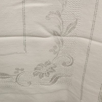 White Tablecloth with Floral Motif & Silver Thread Boarder Rectangle 80" x 52"