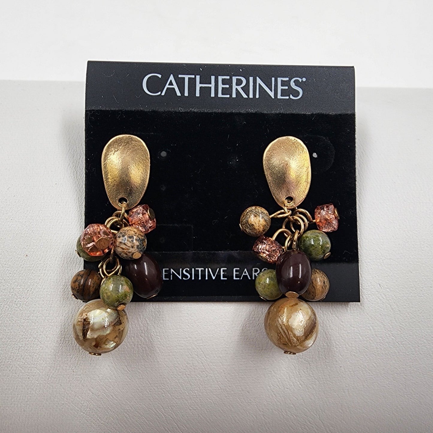 Catherines Gold Tone Multicolor Faux Pearl Beads Dangle Earrings for Pierced Ear