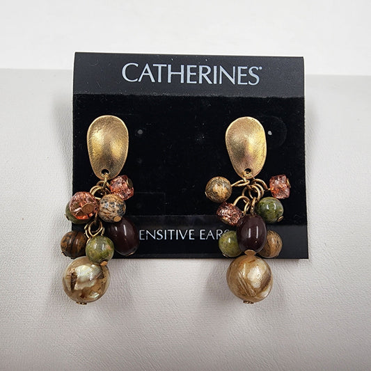 Catherines Gold Tone Multicolor Faux Pearl Beads Dangle Earrings for Pierced Ear