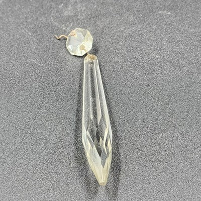 2 Icicle Spear Crystal Faceted Glass Prisms 3.4" w Octagon Accent Wire Connector