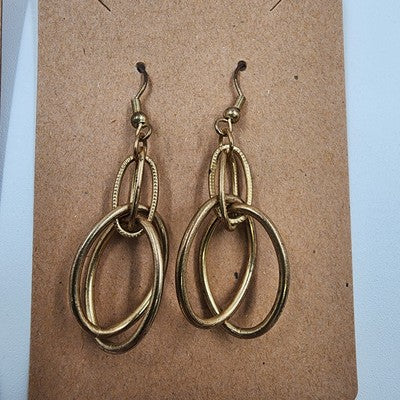 Set of 2 Gold Tone Oval Loops & Silver Tone w/ Black Beaded Drop Dangle Earrings