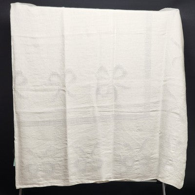 Off-White Tablecloth with Cutwork Drawn Thread Ribbon & Line Design 58" x 78"