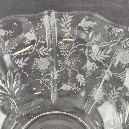 Fostoria Clear Glass Flared Baroque Bowl – Etched Chintz Pattern – Vintage Mid-Century 11.5"